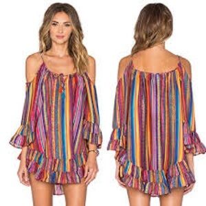 Multicolor Striped Off-Shoulder Cover-up